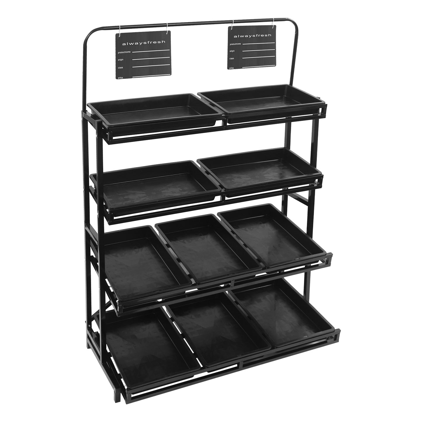 Winkelstandaard – Vloerdisplay – Productrek – Verkoopdisplay – Mandjesrek – 10 Mandjes – Draagkracht 100 kg – Zwart Gecoat IJzer