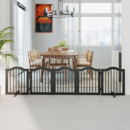 Barrier Grid Dog Free-Standing Protective Grid with Feet, Collapsible Dog Grid, 5 Panels, 261.5 X 29.5 X 61 Cm, Black