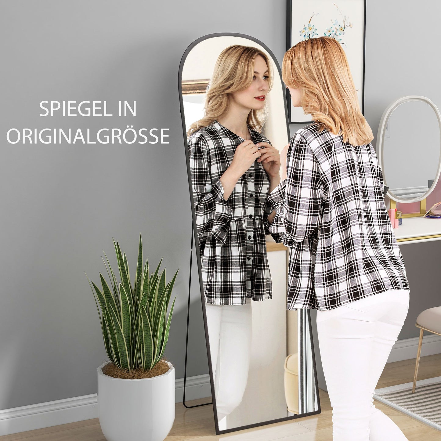 Full Body Spiegel – Vloerspiegel – Staande Spiegel – Grote Spiegel – Zwarte Spiegel – Slank Zwart Frame – 50x161,5 cm Groot