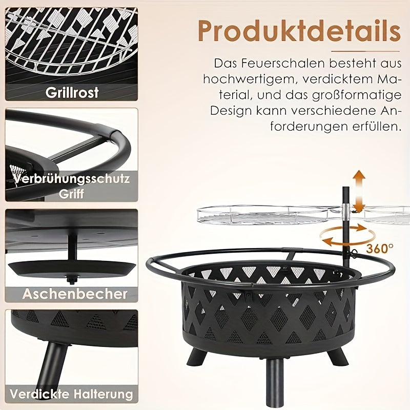 Vuurkorf – Tuinhaard – Buitenhaard – Vuurmand – Vuurschaal – 76 cm Diameter – Draaibaar Grillrooster – Veilig Vonkscherm – Stevig Metaal