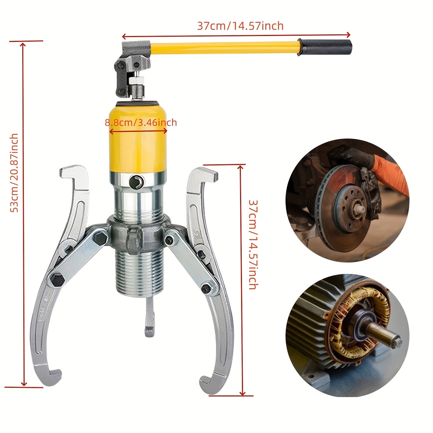 Hydraulische Trekker – Gear Puller – Lagertrekker – Poelie-afsluiter – Tandwieltrekker – 20 Ton Kracht – 360° Draaibare Handgreep – 40Cr Stalen Constructie – Geel/Zilver