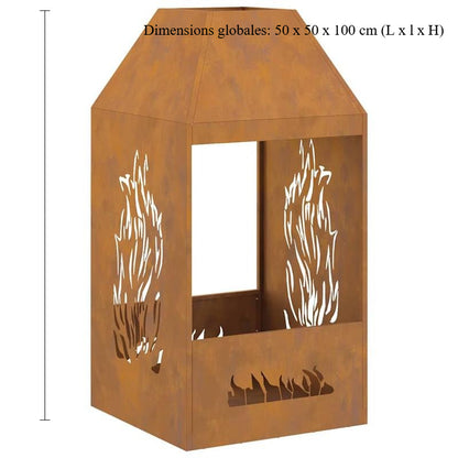 Buitenhaard – Terrashaard – Vuurschaal – Vuurkorf – Fire Pit – Houtkachel – 50x50x100 cm – Bruin Gecoat Staal