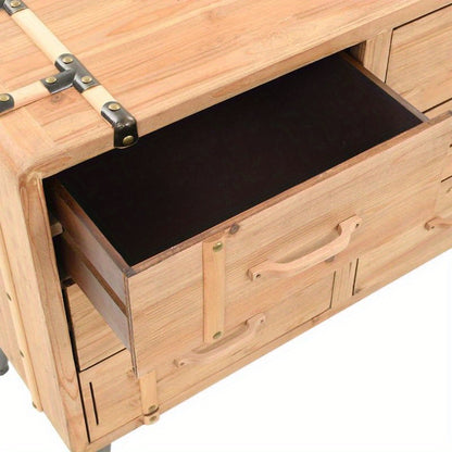 Ladekast – Opbergkast – Dressoir – Ladenkast – Kast Bruin – Massief Vurenhout – Compacte Afmetingen 91x35x73 cm