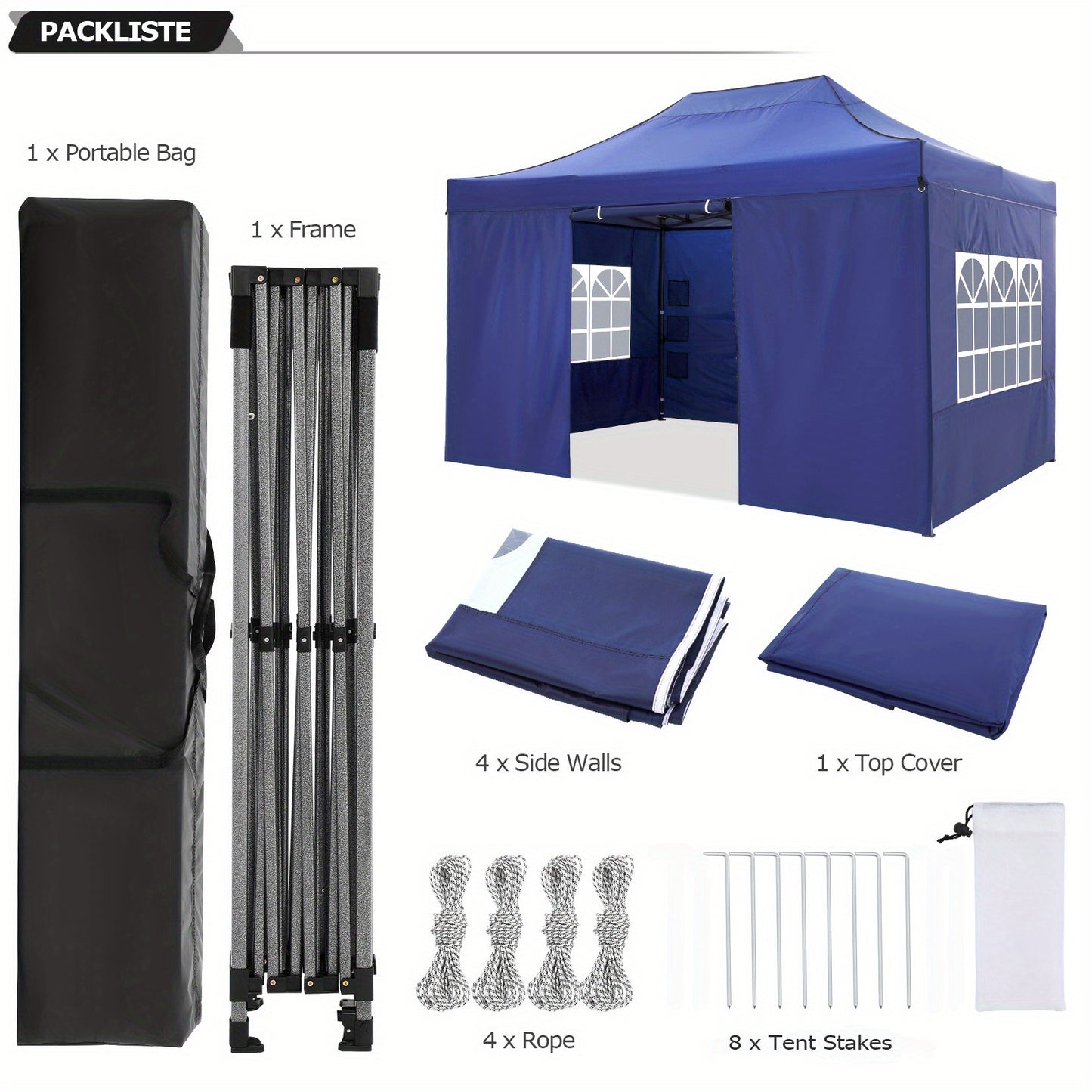 3.05x4.57meter Pop-up Canopy Tent with 4 Removable Side Walls, Comes with A Handy Carrying Bag, Sunproof, Perfect for Parties, Weddings And Picnics