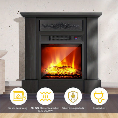 Elektrische Haard – Haardmeubel – TV Meubel – Sfeerkachel – Infraroodkachel – Zwart – 2000W Verwarming – Realistisch Vlameffect