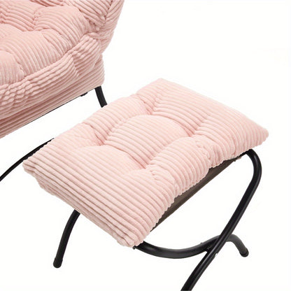 Loungestoel – Fauteuil – Relaxstoel – Zitzak – Accentstoel – Met Voetenbank – Ergonomisch Design – Stevig Stalen Frame – Roze & Zwart – Compact & Comfortabel