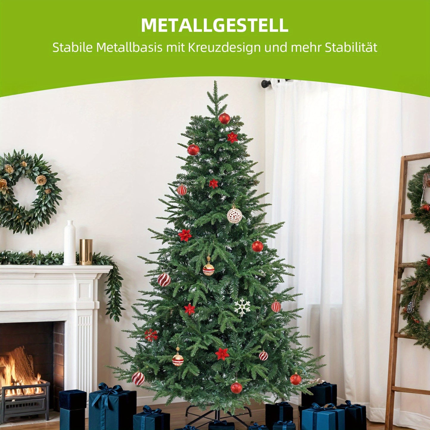 Kerstboom – Kunstkerstboom – Kunstspar – Nepboom – Dennenboom – 212 cm Hoog – Stevige Roestvrijstalen Standaard – Volle Groen Kunststof Naalden – Inklapbaar & Snel Op Te Zetten