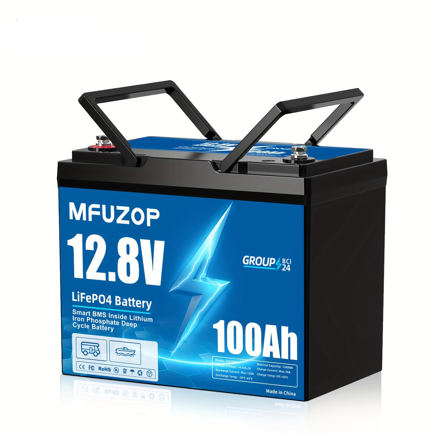12V 100Ah LiFePO4 Batterij – Lithium Accu – Diepe Ontlading Accu – Camper Accu – Zonne-energie Accu – Ingebouwd 100A BMS – Serie- en Parallel Koppelbaar