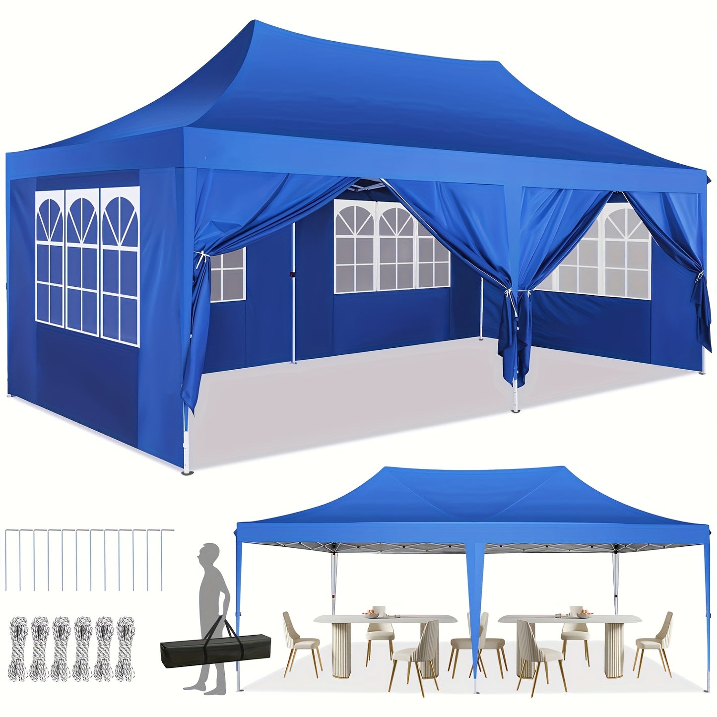 Pop-up Tent – Vouwtent – Partytent – Outdoor Tent – Gazebo – Lichtblauw – 3,05x6,1 Meter – Hexagonaal Metalen Frame