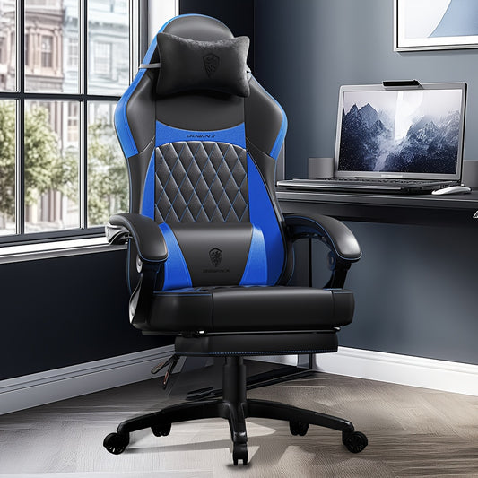 Ergonomic gaming chair with pocket spring cushion and lumbar support - High-back office chair with adjustable footrest, supports up to 136.08 KG, available in stylish black and other colors, for the ultimate in comfort