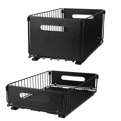 Keukenkast Organizer – Gootsteenkast Organizer – Kast Organizer – Kitchen Organizer – Lade Organizer – Metalen 2-delige Set – Ruimtebesparend Uitschuifbaar – 38x25x18 cm – Stevig Metaal – Modern Design