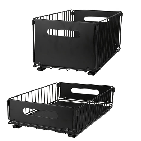 Keukenkast Organizer – Gootsteenkast Organizer – Kast Organizer – Kitchen Organizer – Lade Organizer – Metalen 2-delige Set – Ruimtebesparend Uitschuifbaar – 38x25x18 cm – Stevig Metaal – Modern Design