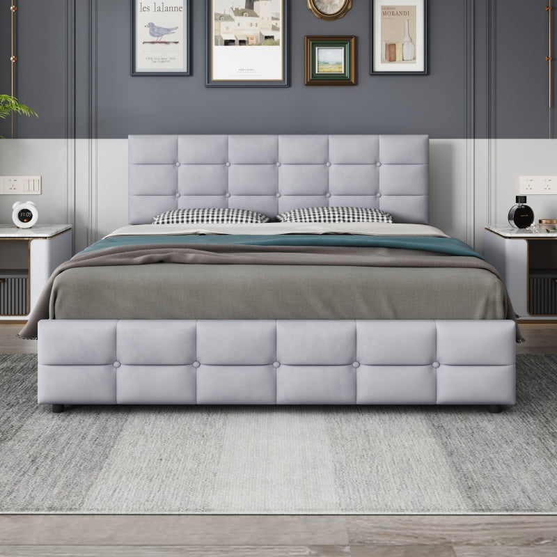 Tweepersoonsbed – Bed met opberglades – Platformbed – Slaapbank – Met opbergruimte – Grijs linnen – 4 royale lades – Stevig metalen frame – 140x200 cm – Geen montage nodig