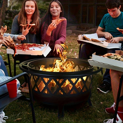 Vuurschaal – Vuurkorf – Tuinhaard – Terrasverwarmer – Vuurpot – Ø81 cm – Met Grillrooster & Vonkenvanger – Robuust Staal Met 4 Poten