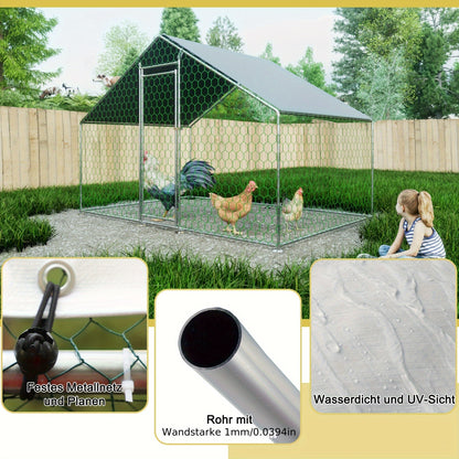 Free Range Chicken House 3x2x2m with Safety Lock And Waterproof PE Cloth, Metal Free Range Fence for Chickens, Rabbits And Other Small Animals