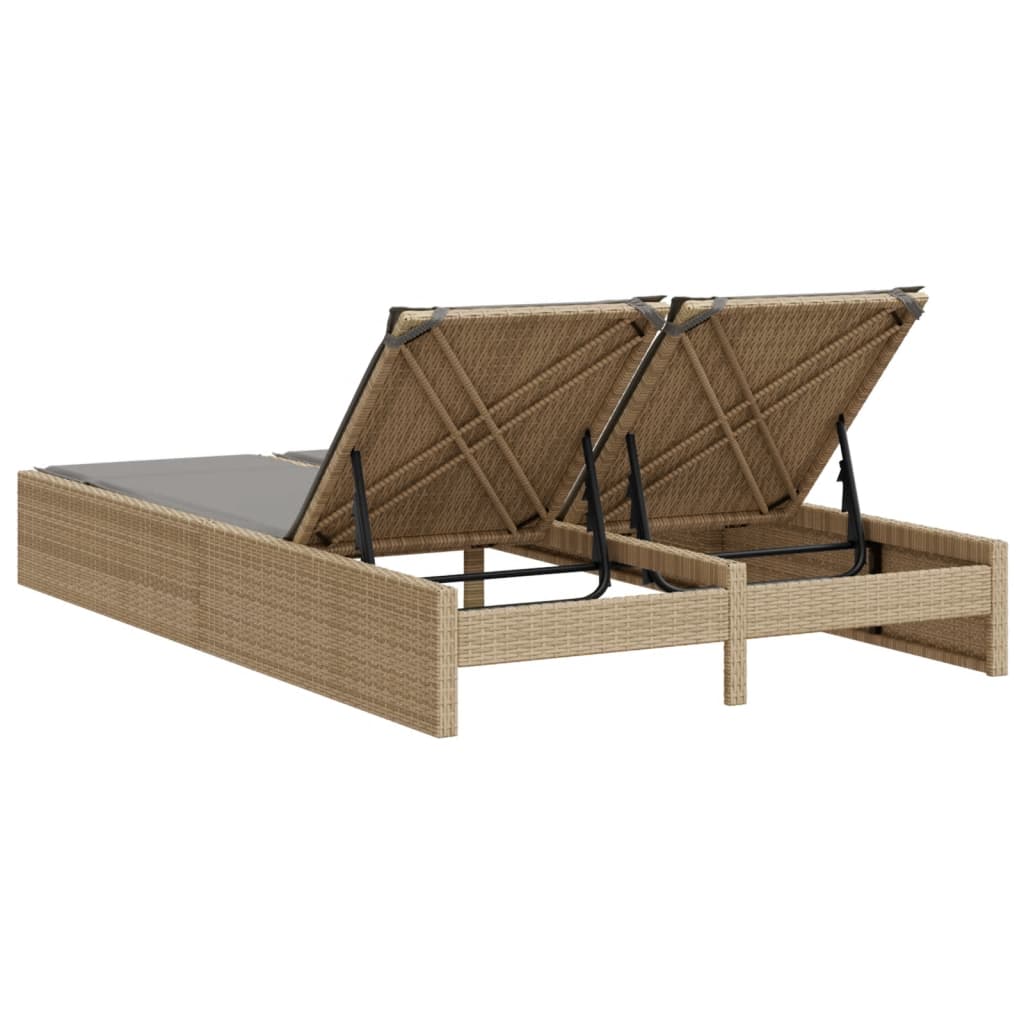 Ligbed – Dubbele Lounger – Loungezetel – Zonnebed – Ligstoel – PE-Rattan – Verstelbare Rugleuning – Comfortabele Kussens