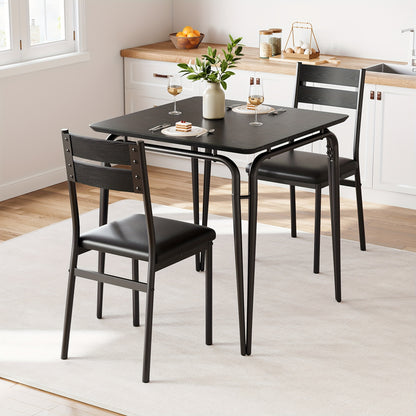 Eettafelset – Eettafel en Stoelen – Dinerset – Keukentafelset – Compacte Tafelset – Ruimtebesparend Ontwerp – MDF Tafelblad met Metalen Frame – Zwart