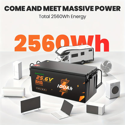 Lithium Accu – Lithium Batterij – LiFePO4 accu – 24V bootaccu – 100Ah capaciteit – 2560Wh vermogen – ingebouwde 100A BMS – 10000+ diepe cycli