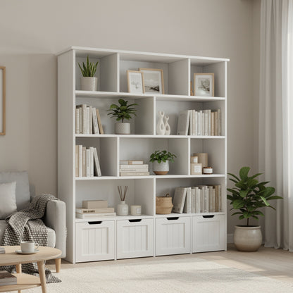 Boekenkast – Opbergkast – Boekenrek – Vakkenkast – Opbergmeubel – Houten 5-laags kast – 4 Lades – Vergrendelbaar – 69 cm Hoog – Roze Afwerking