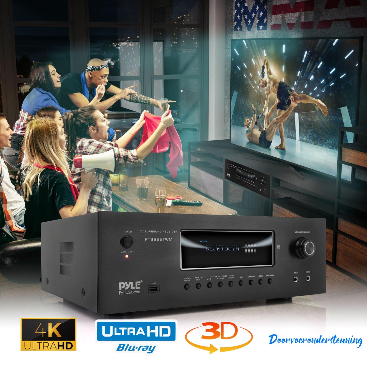 Karaoke Versterker – Audio Versterker – Bluetooth Receiver – Home Theater Versterker – 5.2 Channel Stereo – 1000 Watt Vermogen – 2 Draadloze UHF Microfoons