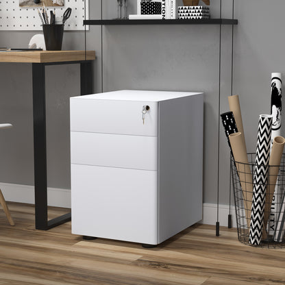 Office Opbergkast – Bureaublad Ladenkast – Archiefkast – Ladeblok – Schuifladenkast – 3 Slotbare Lades – Wit Stalen Materiaal – 39x48x59 cm