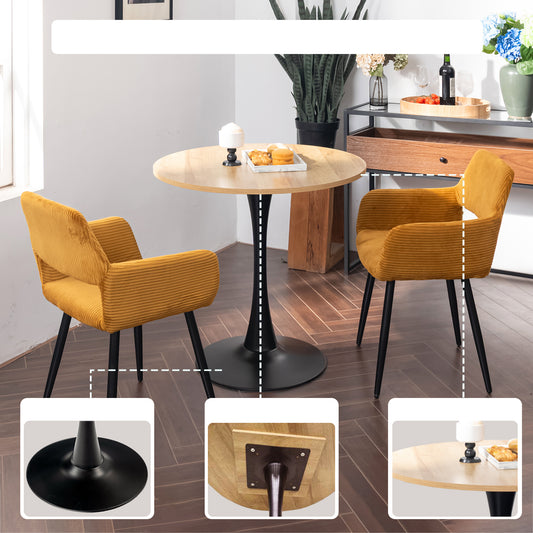 Vintage Eettafel – Ronde Tafel – Keukentafel – Eettafel Compact – Eettafel Massief Hout – 80x80x75 cm – Massief Eikenhout – Zwarte Metalen Poten