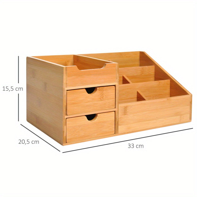 Bureaula Organizer – Bureau Organizer – Pennenhouder – Opbergdoos – Lade Organizer – Natuurlijk Bamboe – 33 x 20,5 x 15,5 cm – 2 Lades