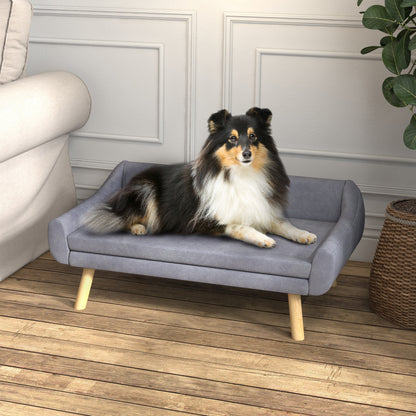 Huisdierbankje – Kattenbank – Hondenbed – Dierenbank – Slaapbank – Scandinavisch Design – Afneembaar Kussen – Velours Stof – Houten Poten – 102x58,5x42,5 cm – Grijs