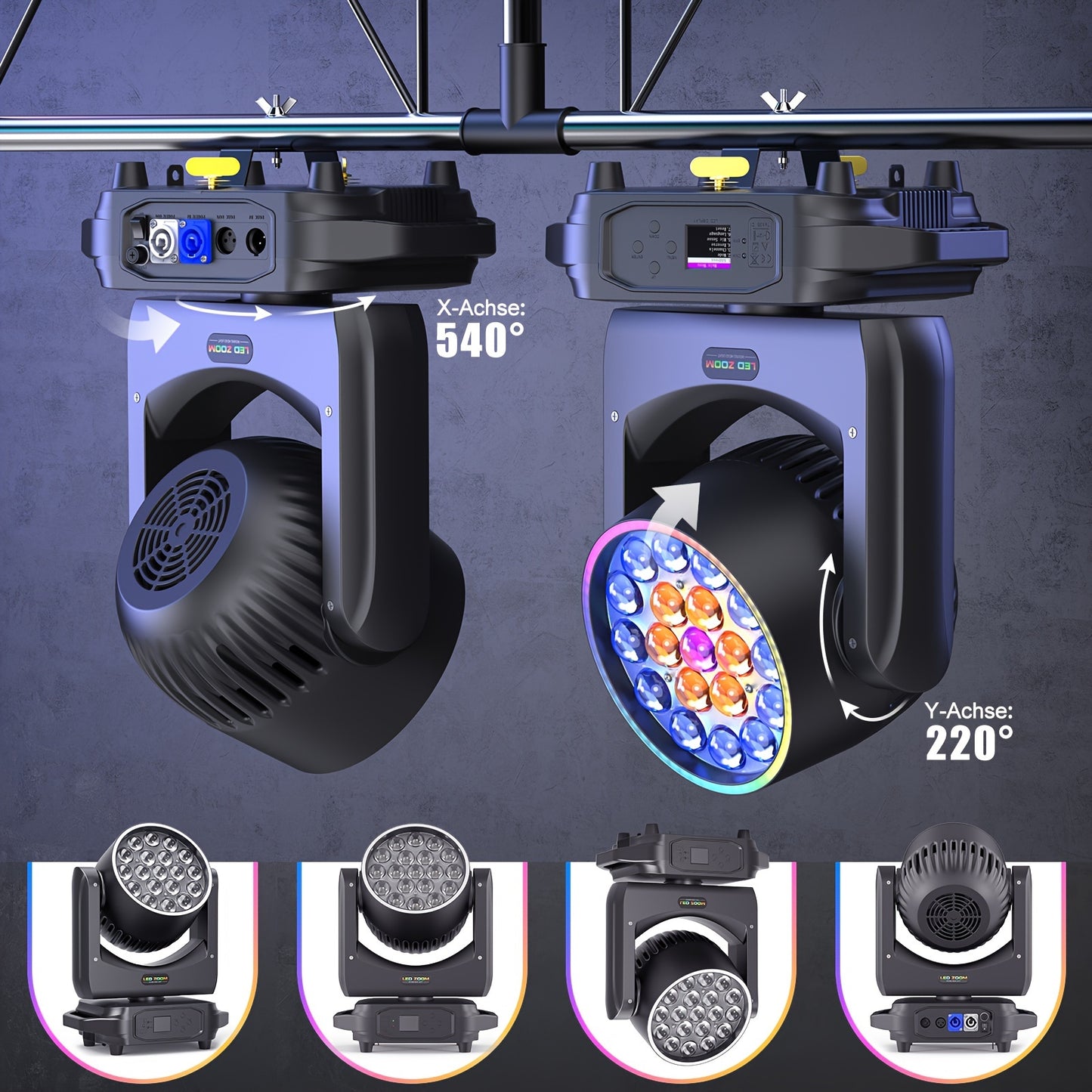 Moving Head – LED Moving Head – Moving Head Licht – Disco Licht – DJ Verlichting – Set van 2 – 380W RGBW LED – Zoomfunctie en DMX-Compatibel