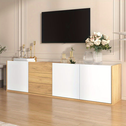 TV-meubel – TV-kast – Media Meubel – Televisie Meubel – Wandmeubel – Wit en Hout – Verstelbare Planken – MDF Duurzaam Design