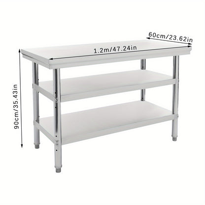 RVS Werkbank – Werktafel – Werkstation – Werkruimte – Werkoppervlak – 3 Lagen – 120x60 cm – Roestvast Staal – Verstelbare Voeten – 100 kg Draagvermogen