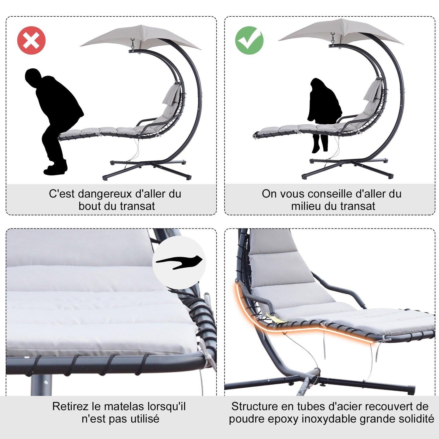 Hangstoel – Schommelstoel – Zitzak – Loungestoel – Zonnehangstoel – Modern Grijs – Verstelbare Zonneklep – Epoxy Stalen Frame
