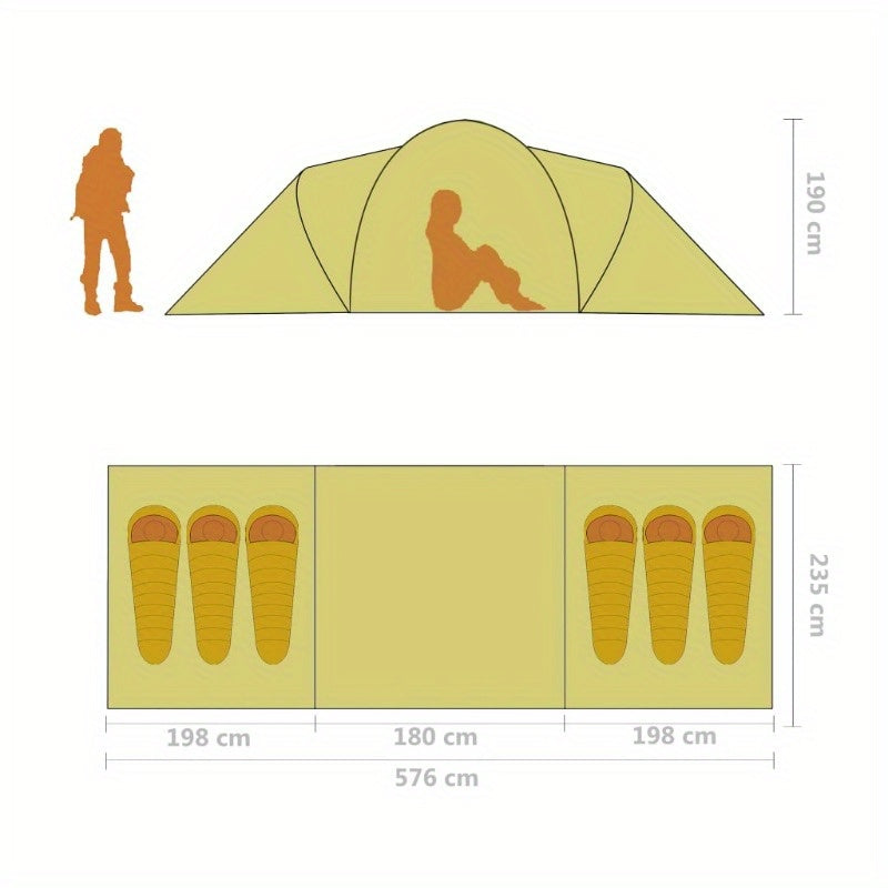 6-Persoons Campingtent – Bivak Tent – Kampeertent – Outdoor Tent – Backpack Tent – Lichtgewicht PVC – Hexagonaal Design – Blauw-Wit Gestreepte Binnenkant – Duurzaam Met Stabiele Stokken