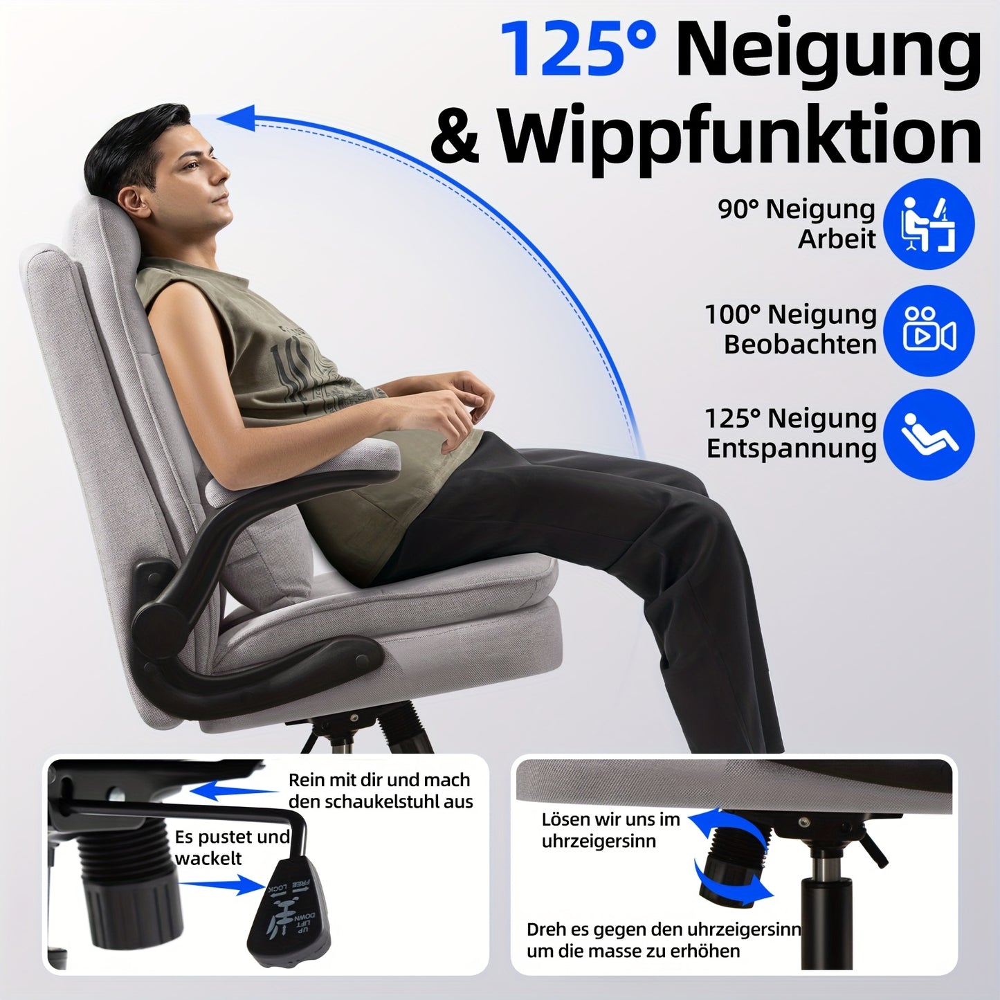 Bureaustoel – Ergonomische Stoel – Kantoorstoel – Draaistoel – Executive Chair – Verstelbare Hoogte – Opklapbare Armleuningen – Dubbel Gevoerde Rugleuning – Belastbaar Tot 150kg – Zwart