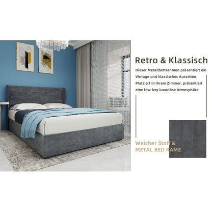 Bed – Ledikant – Slaapbank – Boxspring – Bedframe – Grijs Fluwelen Hoofdbord – Opbergruimte Met Gaslift – 160x200 cm – Modern Minimalistisch – Geen Montage Nodig