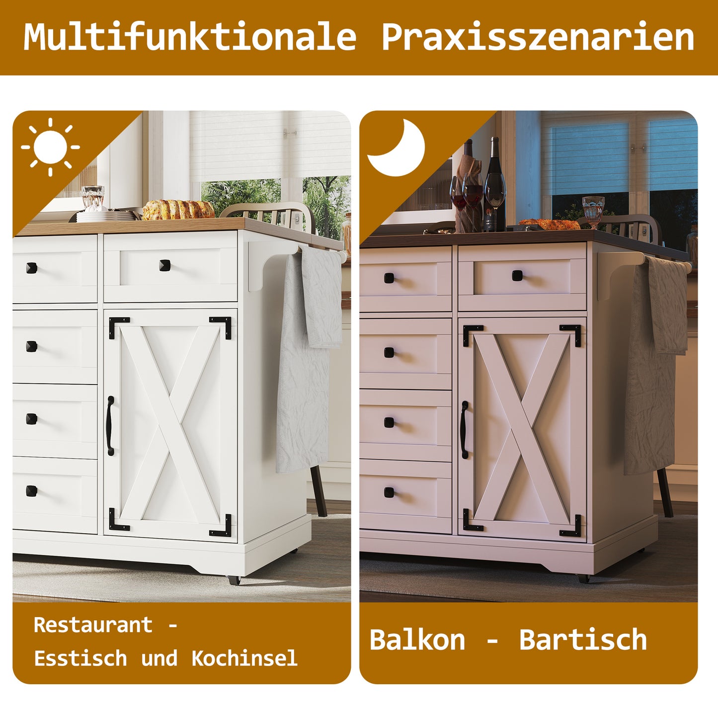 Multifunctionele Keukentrolley – Serveerwagen – Werkblad – Opbergwagen – Trolley Wit – Klapbaar Tafelblad – Ruime Opbergruimte Met Wieltjes