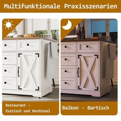 Multifunctionele Keukentrolley – Serveerwagen – Werkblad – Opbergwagen – Trolley Wit – Klapbaar Tafelblad – Ruime Opbergruimte Met Wieltjes