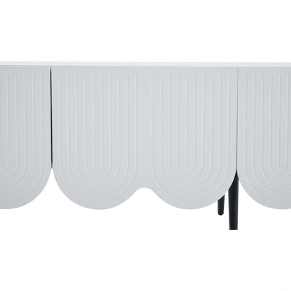 TV-Meubel – TV-Kast – Lowboard – Mediameubel – Dressoir – Modern Design – Soft-Close Deuren – Geschikt voor Tv’s Tot 80 Inch – Mat Wit Met Golvend Deurpatroon