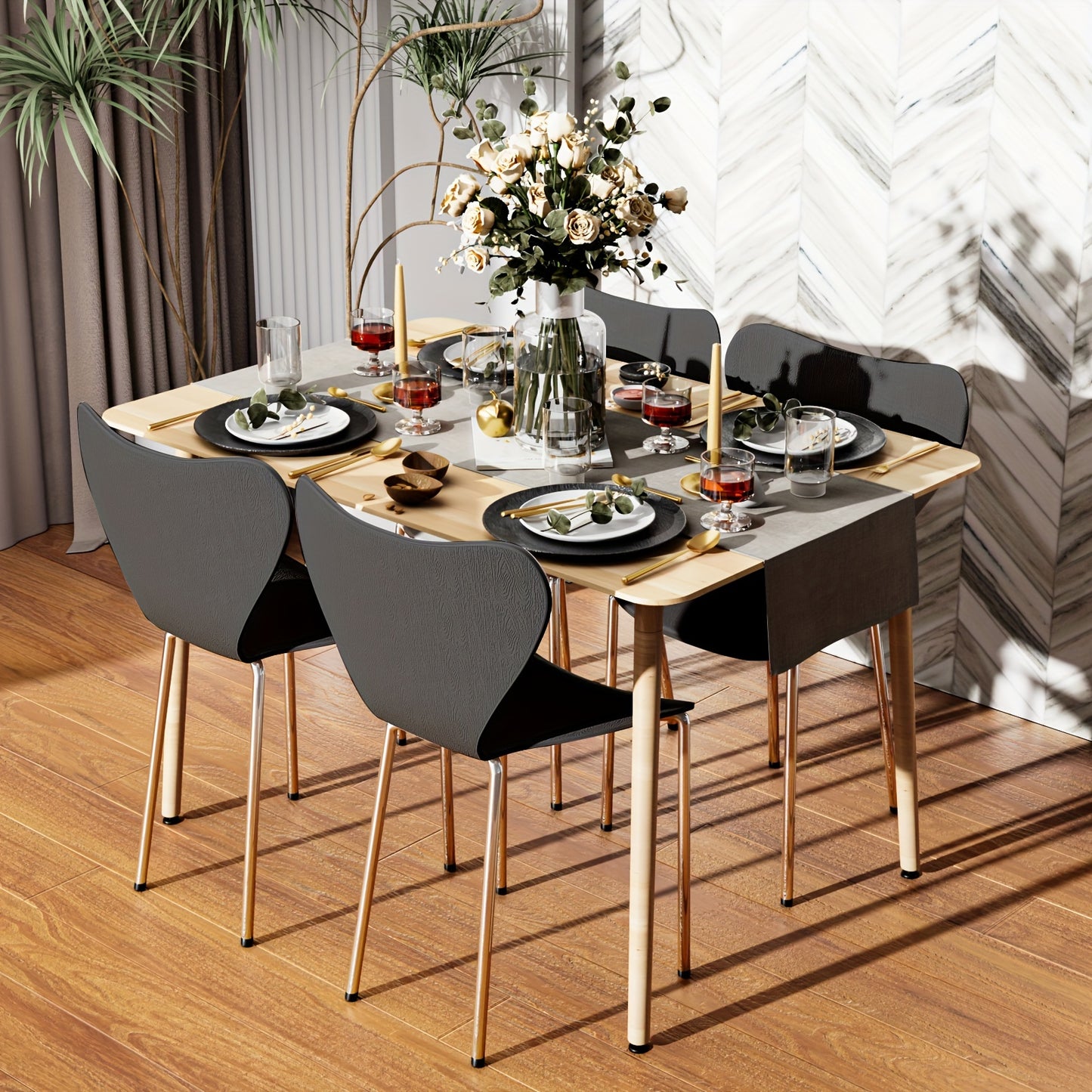 Set van 4 Stapelbare Eetkamerstoelen – Plastic Keuken- en Woonkamerstoelen van Polypropyleen – Zwart, Duurzaam en Modern
