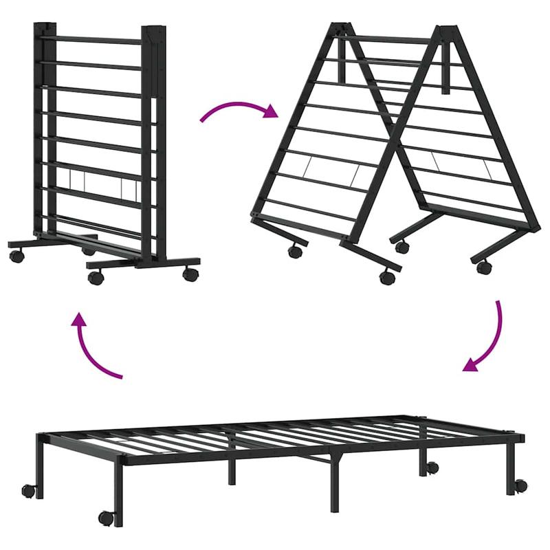 Bedframe – Inklapbaar Bedframe – Vouwbed – Stalen Bedframe – Opvouwbaar Bed – Stevig Stalen Frame – Ruimtebesparend Design – Maat 90x200 cm – Zwart