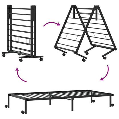 Bedframe – Inklapbaar Bedframe – Vouwbed – Stalen Bedframe – Opvouwbaar Bed – Stevig Stalen Frame – Ruimtebesparend Design – Maat 90x200 cm – Zwart