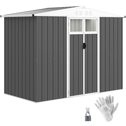 Tuinhuisje – Tuinschuur – Berging – Gereedschapsschuur – Metalen Schuur – 2,7 m² Opbergruimte – Gegalvaniseerd Staal – Ventilatieroosters en Ramen – Dubbele Deuren met Slot – Antraciet