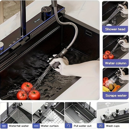 Enkele Keukenspoelbak – Spoelbak – Keukensink – Werkstation Spoelbak – Onderbouw Spoelbak – 680x450 mm – 4 mm Roestvrij Staal – Waterval Afvoer – Rechtszijdige Afvoer