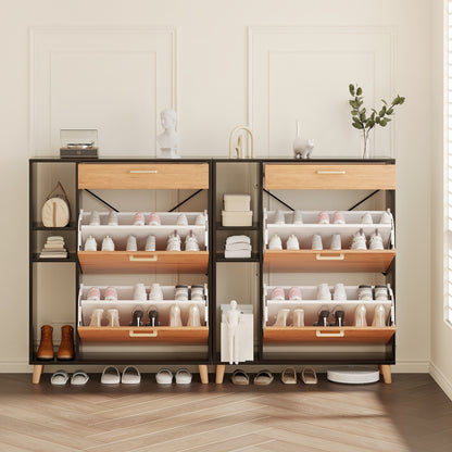 Bijzettafels – Koffietafel – Salontafel – Tafeltje – Woonkamertafel – Zwart – Set Van 2 Ronde Tafels – Marmerfineer Blad – Goudkleurig Metalen Frame