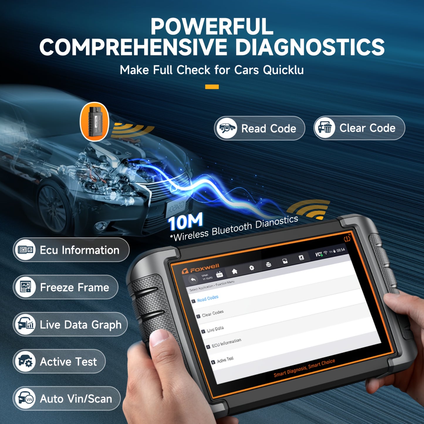 OBD2 Scanner – Autodiagnose Tool – Foutcode Lezer – Diagnoseapparaat – Scanner voor Auto – Draadloos Bluetooth – 30+ Resetfuncties – Real-Time Data – Geschikt voor Auto’s en Lichte Trucks – OBD Poort Voeding