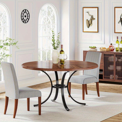 Ronde Eettafel – Uitklapbare Tafel – Eetkamertafel – Keukentafel – Tafel Voor 4-6 Personen – Bruine Houtlook – Krasbestendig Oppervlak – Uitschuifbaar Blad