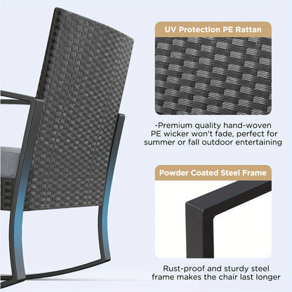 3-delige All-Weather PE Rotan Lounge Set – Tuinmeubel Set, Patio Meubilair, Buiten Sofa, Tuinstoelen – Met Kussens, Metaal Frame – Glas Tafelblad, 181kg Draagkracht – Blauw