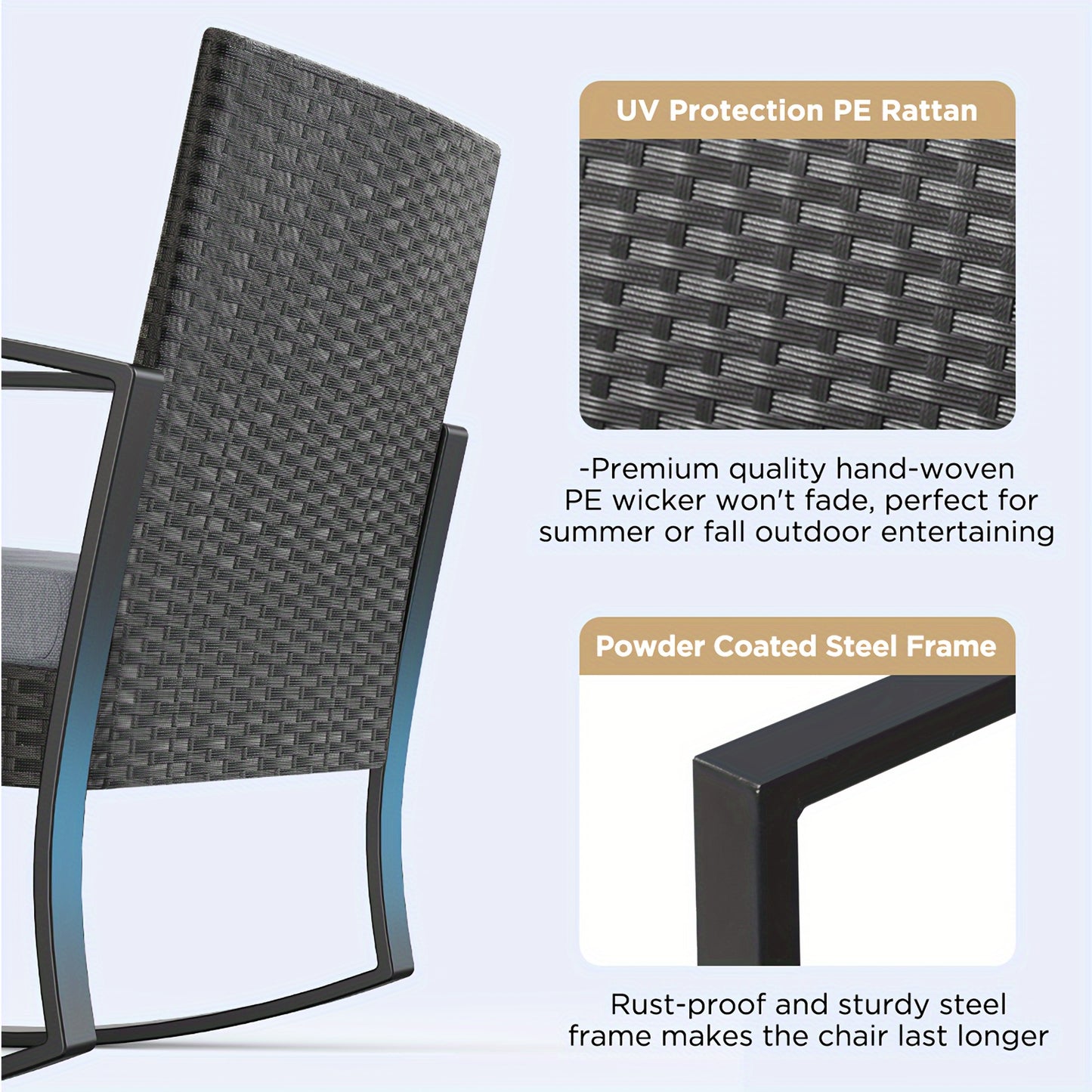 3-delige PE Rattan Tuinset – Lounge Set – Tuinmeubel – Buitenmeubel – Balkonmeubel – Weerbestendig Design – Met Gehard Glas Tafelblad – Grijs