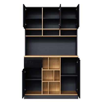 Keukenkastje – Buffetkast – Dressoir – Opbergkast – Hoge Kast –  Zwart – 185 cm Hoog – 3 cm MDF Werkblad Met Houtlook