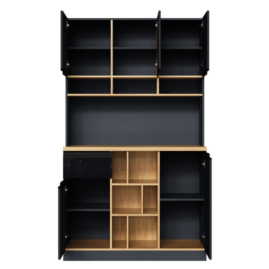 Keukenkastje – Buffetkast – Dressoir – Opbergkast – Hoge Kast –  Zwart – 185 cm Hoog – 3 cm MDF Werkblad Met Houtlook